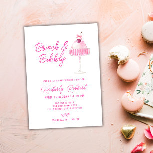 Invitación Pink Cherry Champagne Brunch Bubbly Baby Shower