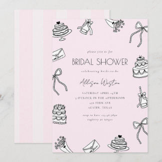 Invitación Pink Chic Bows Cakes and Champagne Bridal Shower