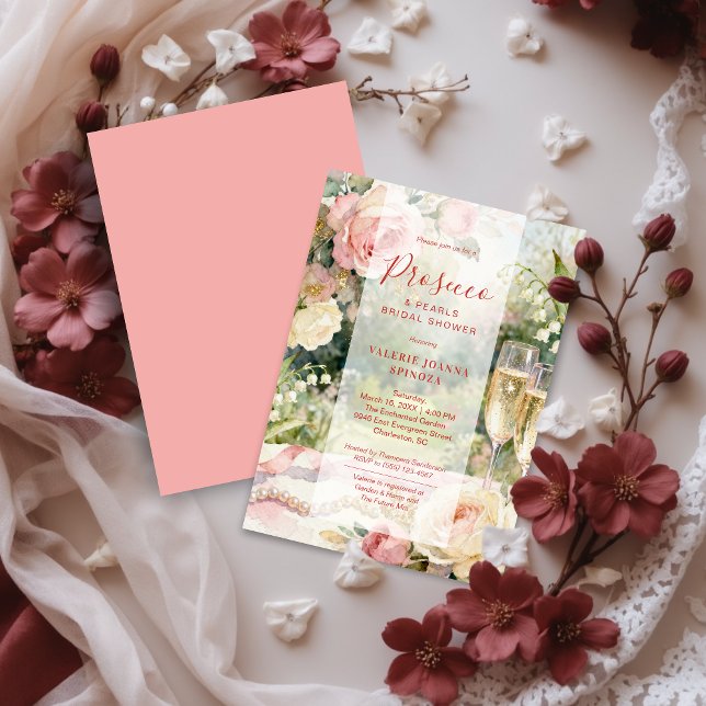 Invitación Pink Chic Prosecco & Pearls Glitter Bridal Shower (Pink Chic Serene Prosecco & Pearls Glitter Bridal Shower Invitation Cards.)