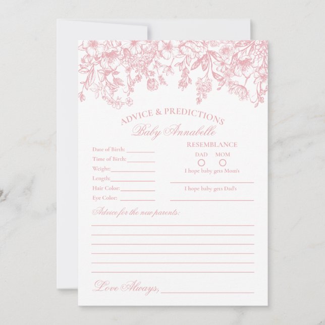 Invitación Pink Chinoiserie Consejo Floral para bebés con tar (Anverso)