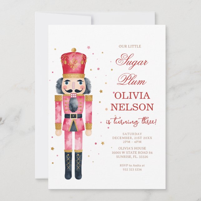Invitación Pink Christmas Birthday Sugar Plum Fairy (Anverso)