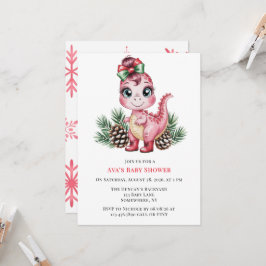 Invitación Pink Christmas Dino Girl Baby Shower
