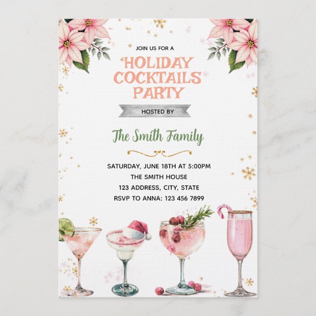 Invitación Pink Christmas Girls Night cocktails invitation (Anverso)