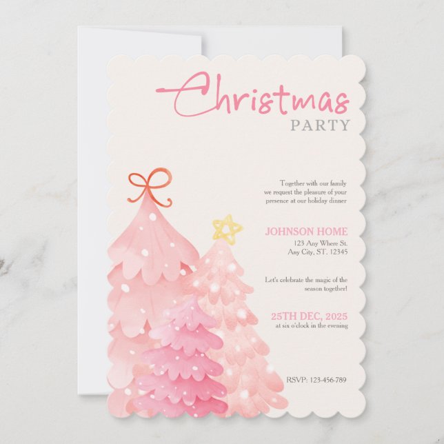 Invitación Pink Christmas Tree Christmas Party Invitation (Anverso)
