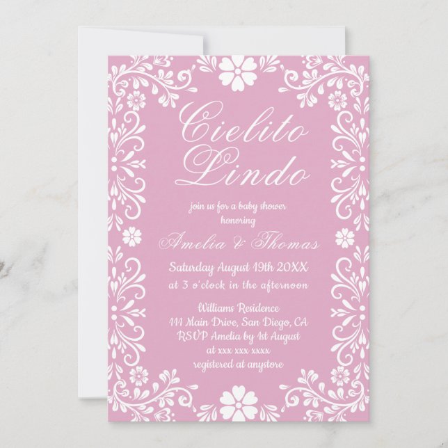 Invitación Pink Cielito Lindo Baby Shower mexicano (Anverso)