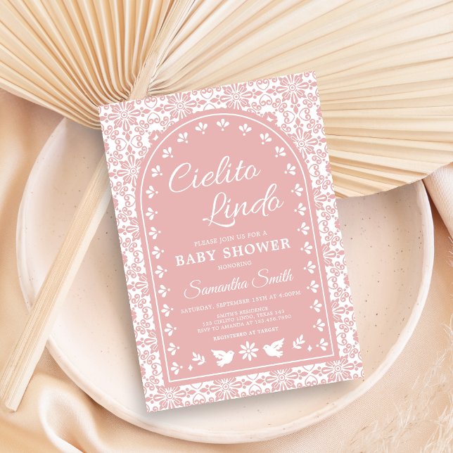 Invitación Pink Cielito Lindo Papel Picado Baby Shower (Cielito Lindo Papel Picado Fiesta Baby Shower Invitation)