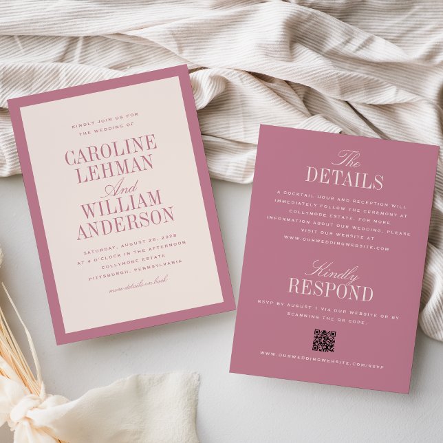 Invitación Pink Classic Elegant Double-Sided Wedding  (Subido por el creador)