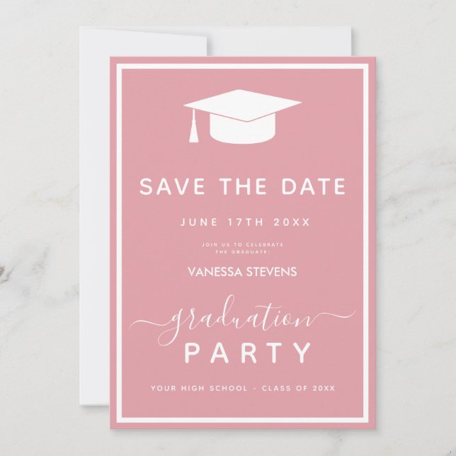 Invitación Pink Classic Graduation Save the Date (Anverso)