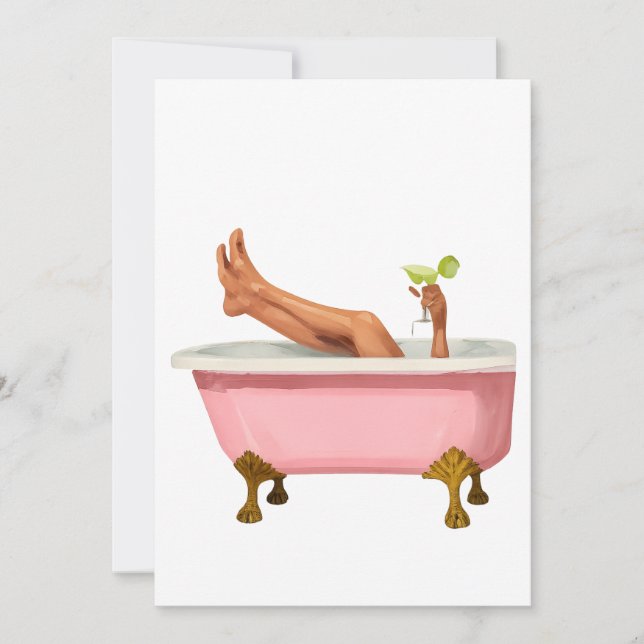 Invitación Pink Clawfoot Bathtub Art Print – Glam Self Care W (Anverso)