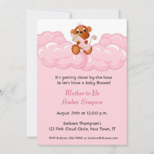Invitación Pink Clouds,  Monkey Baby Shower Invitation