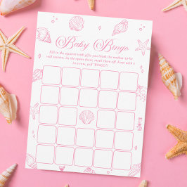 Invitación Pink Coastal Beach Baby Shower Bingo Game Card
