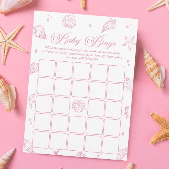 Invitación Pink Coastal Beach Baby Shower Bingo Game Card (Subido por el creador)