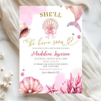 Invitación Pink Coastal She'll Be Here Soon Baby Shower