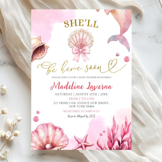 Invitación Pink Coastal She'll Be Here Soon Baby Shower (Subido por el creador)
