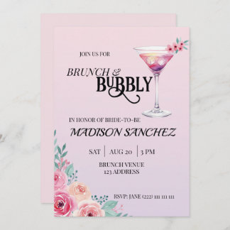 Invitación Pink Cocktail Brunch and Bubbly Bridal Shower