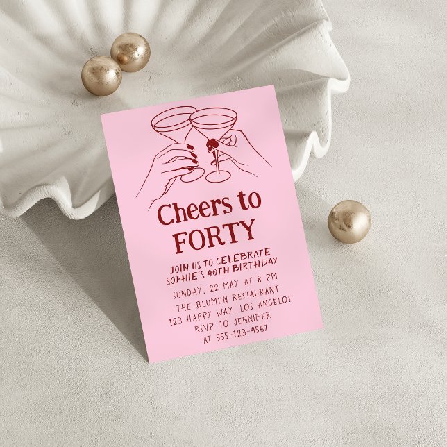 Invitación Pink Cocktail “Cheers to Forty 40th Birthday (Subido por el creador)