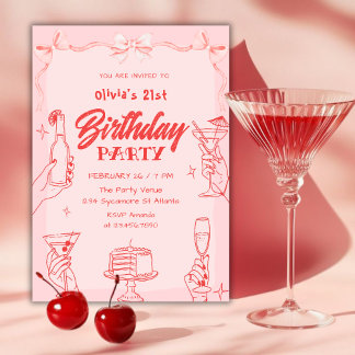 Invitación Pink Cocktail Valentine’s Day 21st Birthday Party