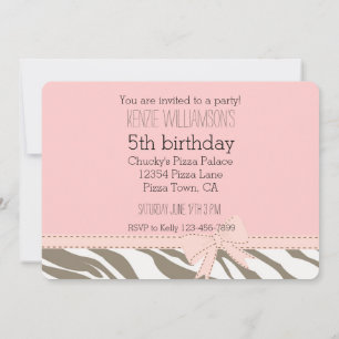 Invitación Pink Cocoa Brown White Zebra Print Birday
