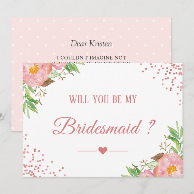 Invitación Pink Confetti Floral Serás Mi Nodestia (Anverso / Reverso)