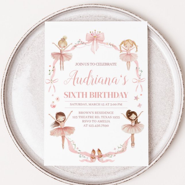 Invitación Pink Coquette Ballerina Birthday Party (Pink Ballerina Birthday Party Invitation)