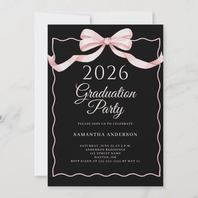 Invitación Pink Coquette Bow 2026 Graduation Party (Anverso)
