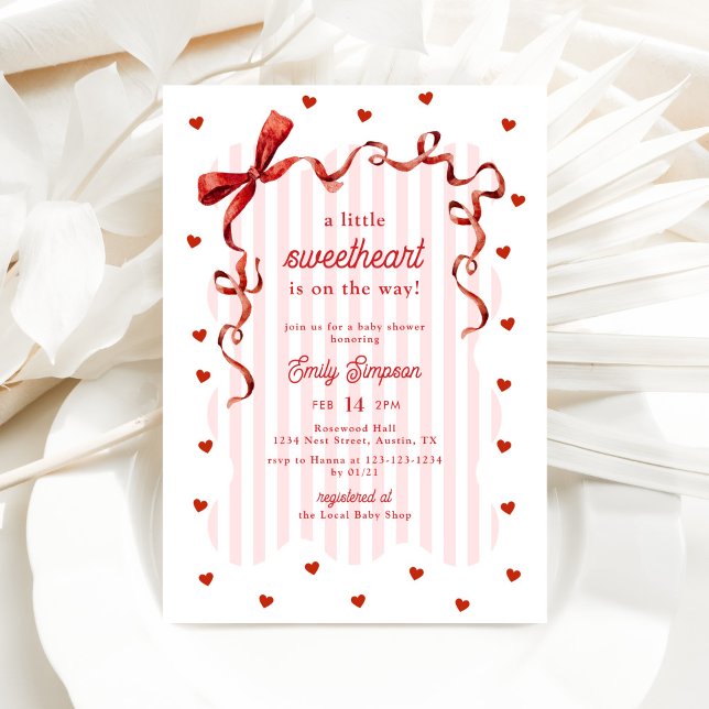 Invitación Pink Coquette Bow A Little Sweetheart Baby Shower (Subido por el creador)