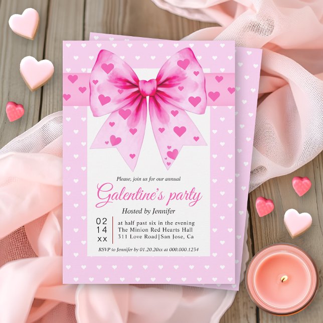 Invitación Pink coquette bow and hearts Galentine's Day party (Subido por el creador)