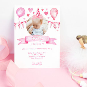 Invitación Pink Coquette Bow Baby Girl Birday Party