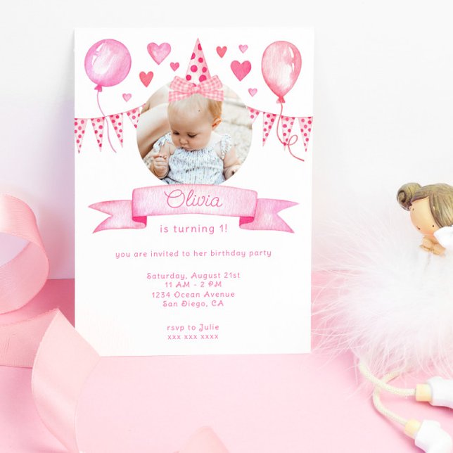 Invitación Pink Coquette Bow Baby Girl Birday Party (Subido por el creador)