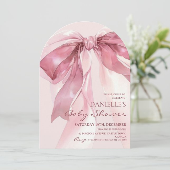 Invitación Pink Coquette Bow Baby Girl Shower (Anverso de pie)