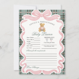 Invitación Pink Coquette Bow Bear Girl Advice for Baby Card