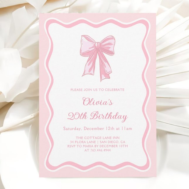 Invitación Pink Coquette Bow Birday Party (Subido por el creador)