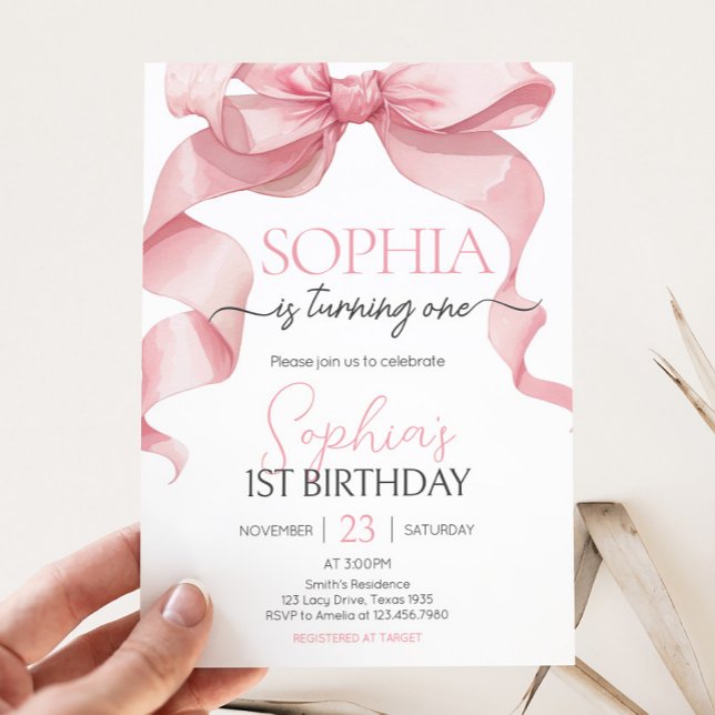 Invitación Pink Coquette Bow Birday Party (Pink Bow Birthday Party Invitation)