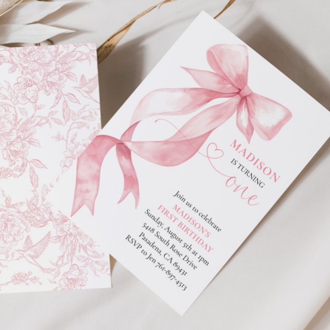 Invitación Pink Coquette Bow Birday Party (Subido por el creador)