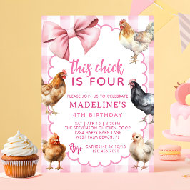 Invitación Pink Coquette Bow Boho Girl Chicken Birthday Party