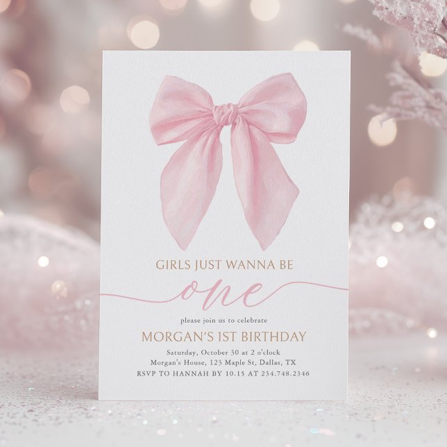 Invitación Pink Coquette Bow First Birthday (Subido por el creador)