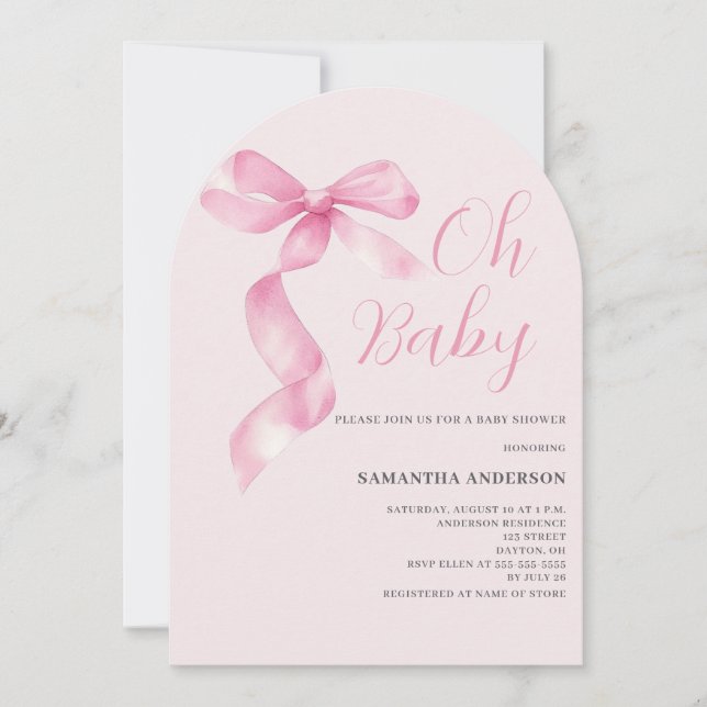 Invitación Pink Coquette Bow Girl Oh Baby Shower  (Anverso)