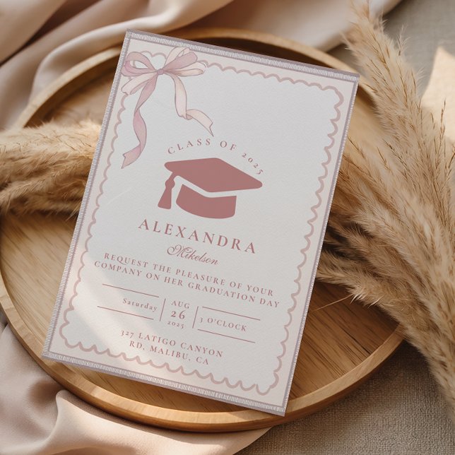Invitación Pink Coquette Bow Graduation (Subido por el creador)