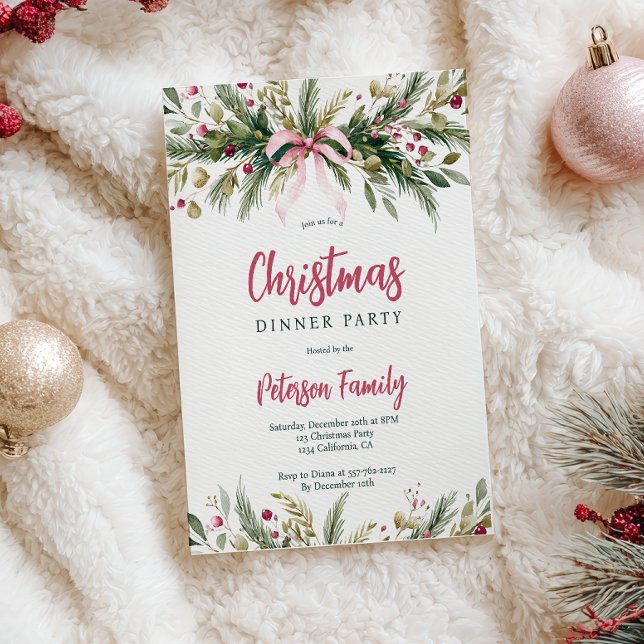 Invitación Pink Coquette Bow Grandmillennial Christmas Wreath (Pink Coquette Bow Grandmillennial Christmas Wreath Invitation)