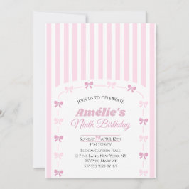 Invitación Pink Coquette Bow Ninth Birthday Party 