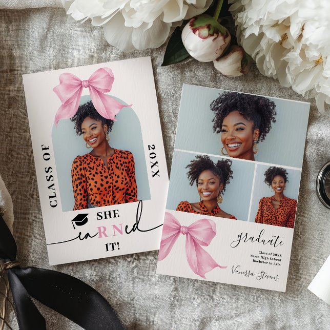 Invitación Pink Coquette Bow Nurse 4-Photo Graduation (Pink Coquette Bow Nurse 4-Photo Graduation Invitation)
