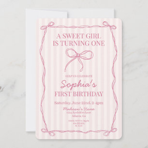 Invitación Pink Coquette Bow Pastel Fiesta de Cumpleaños