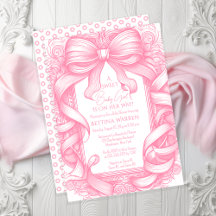Pink Coquette Bow Ribbon Toile de Jouy Baby Shower