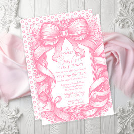 Invitación Pink Coquette Bow Ribbon Toile de Jouy Baby Shower