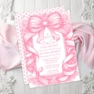 Invitación Pink Coquette Bow Ribbon Toile de Jouy Baby Shower