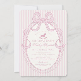 Invitación Pink Coquette Bow Rocking Horse Birthday