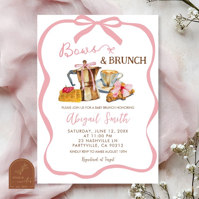 Invitación Pink coquette bows and brunch baby shower (Subido por el creador)