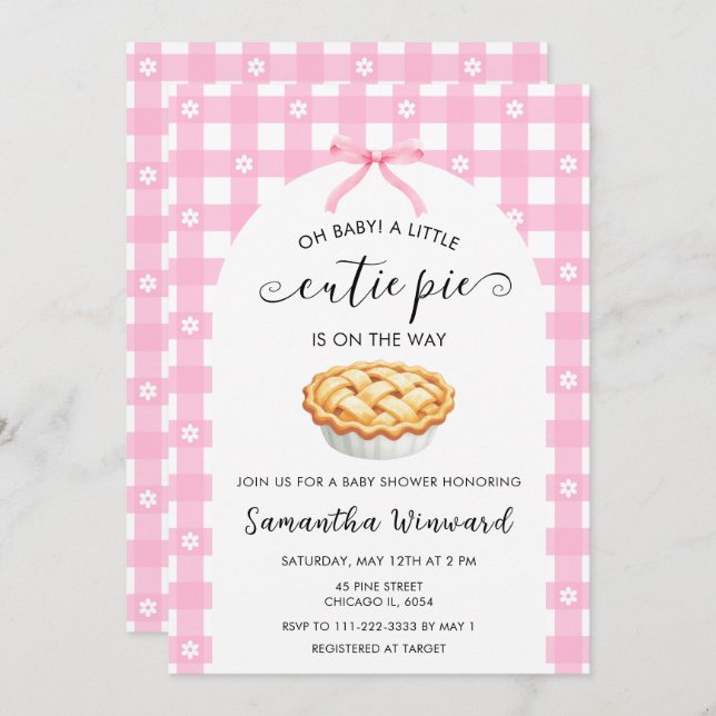 Invitación Pink Coquette Cutie Pie Baby Shower (Anverso / Reverso)