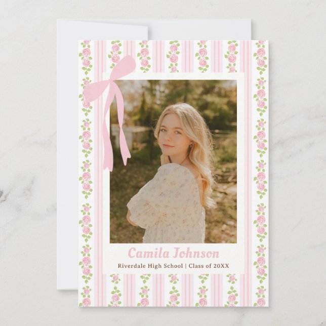Invitación Pink Coquette Floral Graduation Invitation (Anverso)