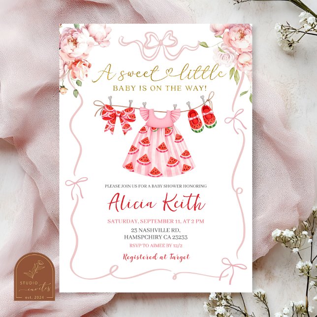 Invitación Pink Coquette Girl Baby Clothes Watermelon Baby Sh (Subido por el creador)